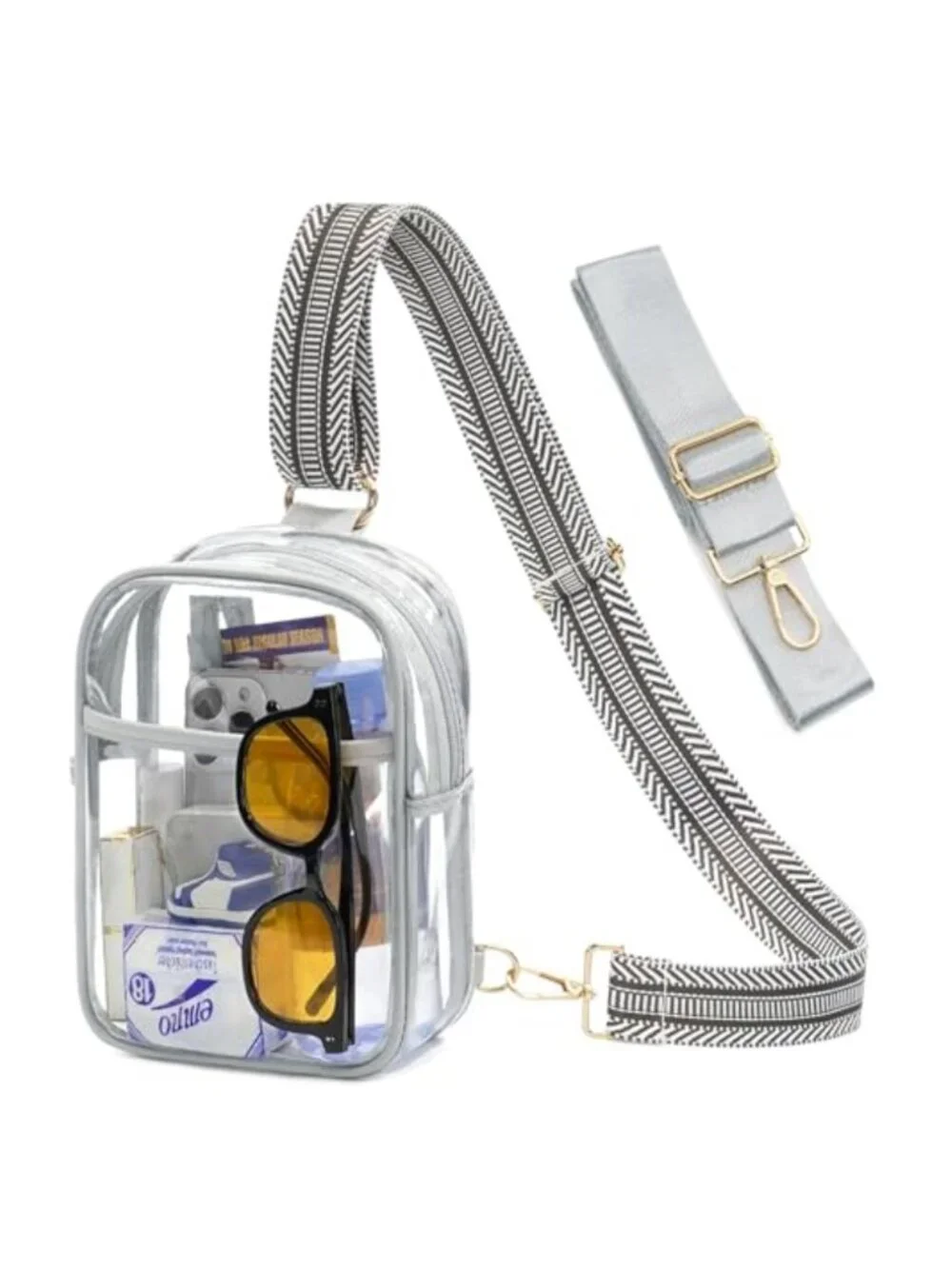 Clear Crossbody Sling Purse Stadium Approved 2 Straps TPU 3 Pockets